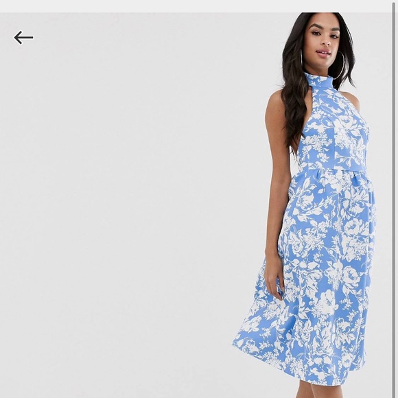 ASOS Design blue floral halter midi skater dress - Picture 3 of 6